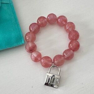 Pink Beaded Bracelet with Silver Charm
